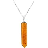 NJCRAFT Pencil Pendant Necklace for Women |Natural Healing Crystal Hexagonal Point Reiki Chakra Pendant 15-25 Carat | 8–14 mm Stone | Silver Plated Chain 16+2 Inch Adjustable