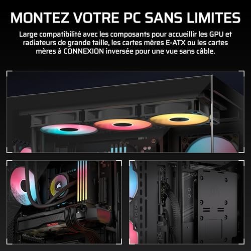 3500X RS-R ARGB Boîtier PC Mi-Tour avec Vitre Panoramique – 3 Ventilateurs RS120-R ARGB Préinstallés, Système de Fixation InfiniRail, Compatible Une Carte mère à Connexion Inversée – Noir