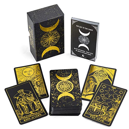 Prophet Gold Foil Tarot Cards Deck,78 Original Fortune Telling Game with Guide Book for Beginners,Standard Size4.75