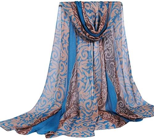 HN Fashion Women Printing Long Soft Wrap Scarf Ladies Shawl Georgette Scarves (Blue)
