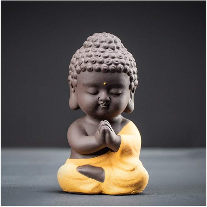 Religious Items Purple Clay Buddha Statue Baby Monk Figurine Buddha