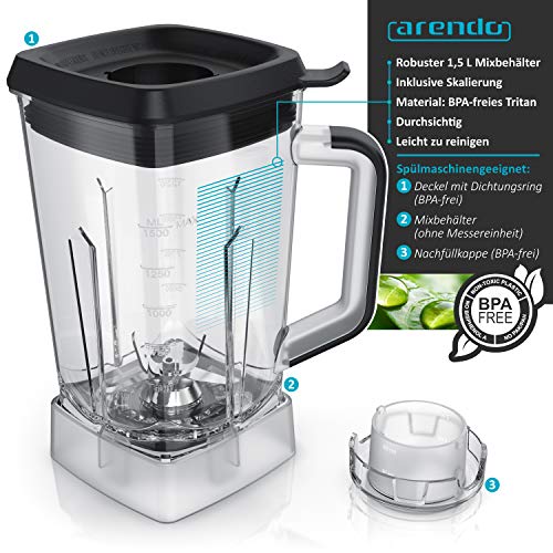Arendo - Standmixer Smoothie Maker 1500 Watt, Hochleistungsmixer 30.000 U/min, Mixbehälter 1,5 Liter aus Tritan BPA-frei… – Bild 5