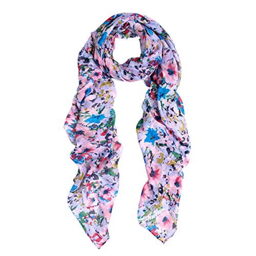 Elegant Pink Floral Print Fragment Fashion Scarf Wrap, Purple