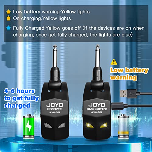 JOYO - Sistema de Guitarra inalámbrico de 2,4 GHz, 4 Canales, Receptor transmisor inalámbrico de Audio Recargable para Instrumentos eléctricos de Guitarra y bajo (JW-03)