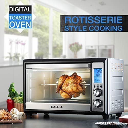 Baulia TO809 Digital Countertop Toaster Oven, 12 Inch Pizza 33 Liter Compact Convection Oven | Stainless Steel Even Heat Technology | 9 Pre-programmed One-Touch Functions, 6-Slice, 1600W