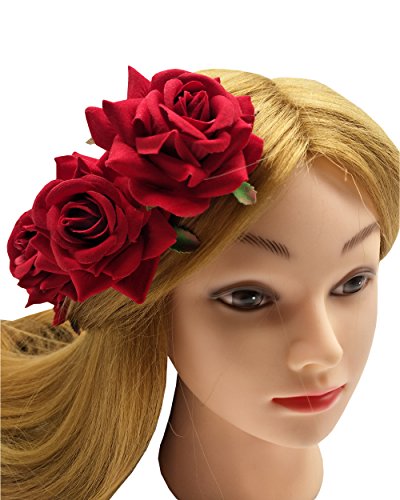 Sanrich 6pcs Rose Flower Hair Pins U Shaped Wedding Hair Clips Photo Shoot Flowers (red) - Thumbnail 6