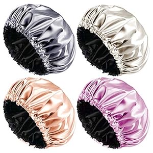 Aquior-Shower-Cap-4-Pack-Bathing-Reusable-Shower-Caps-for-Long-Hair-Women-Double-Layers-Premium-Sumptuous-Silky-Satin-100-Waterproof-Shower-Cap-Extra-Large Aquior Shower Cap, 4-Pack Bathing Reusable Shower Caps for Long Hair Women, Double Layers Premium Sumptuous Silky Satin…