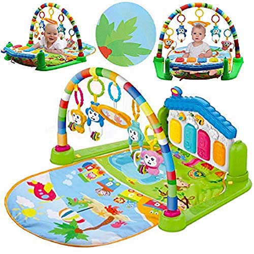 WYSWYG Baby Gym Jungle Musical Play Mats for Floor, Kick and Play Piano Gym Activity Center with Music, Lights, and Sounds Toys for Infants and Toddlers Aged 0 to 6 to 12 Months (Blue)