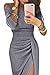 Ouregrace Womens Off Shoulder Metallic Glitter Ruched High Slit Evening Party Cocktail Dress (Grey, (US 4-6) S)