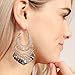 RIAH FASHION Bohemian Chandelier Coin Dangle Earrings - Gypsy Lightweight Filigree Disc Charm Tassel Ethnic Hoops (Curved - Silver)