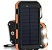 Digital-kingdom 20000mAh Solar Power Bank Solar Charger Waterproof Portable External Battery USB Charger Built in LED Light with Compass for iPad iPhone Android Cellphones (Black & Orange)