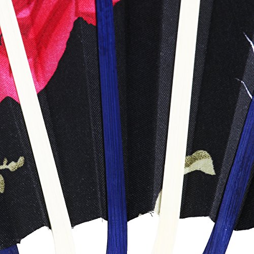 FENICAL Chinese Bamboo Folding Hand Fan Rose Flower Silk Fan for Party Favor - Thumbnail 4