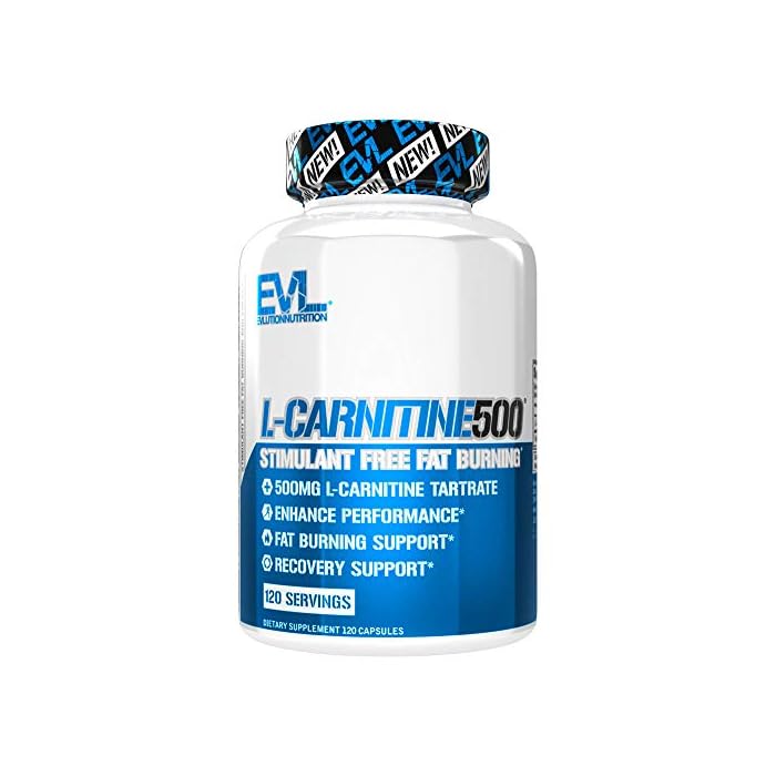 Evlution EVL L-Carnitine500, 500 mg of L Carnitine Tartrate in Each Serving, Stimulant-Free, Capsules (120 Servings)
