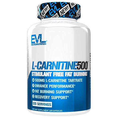 Evlution Nutrition L-Carnitine500, 500 mg of Pure L Carnitine in Each Serving, Stimulant-Free, Capsules (120 Servings)