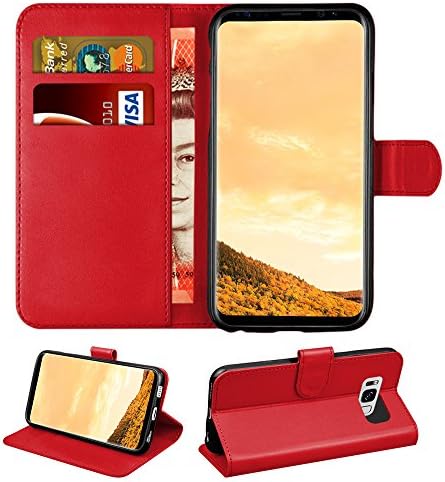 Exclusive Gadgets Limited Galaxy S8 (SM-G950) Case - PU Leather Case Book Flip Wallet Case Cover Card Holder Screen Protector [Red]