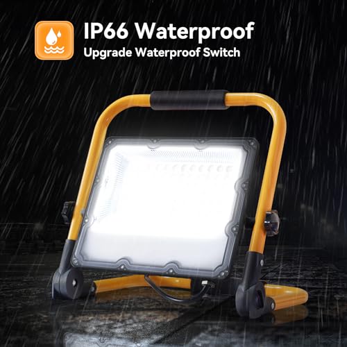 MEEKBOS 100W LED Work Light with Switch and 13.1 ft Cable, 10000LM Construction Light, 700W Equivalent 6500K Portable Working Lights with Stand, IP66 Waterproof Job Site Light for Construction Site