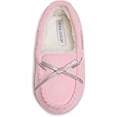Laura Ashley Fleece Girls Moccasin Slippers, Indoor Outdoor Easy to Wear Home Shoes for Kids