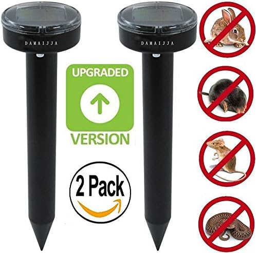 DAMAIJIA 2PACK Solar Powered Sonic Mole Repeller Control Mole, Voles, Gopher Rats and Mice Chaser Spike with IPX4 Waterproof protect Garden Yard Lawn Farm