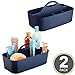 mDesign Plastic Portable Storage Organizer Caddy Tote - Divided Basket Bin with Handle for Bathroom, Dorm Room - Holds Hand Soap, Body Wash, Shampoo, Conditioner, Lotion - Large, 2 Pack - Navy Blue
