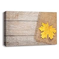 Canvas Wall Art - Leaf on Vintage Wood Background - Canvas Prints Home Artwork Decoration for Living Room,Bedroom - 12x18 inches