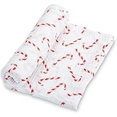 LollyBanks Baby Blanket, 100% Cotton Muslin Swaddle Blankets for Boys and Girls, Large 47 x 47 Inches Newborn Blanket, Soft and Breathable Baby Swaddle, Baby Essentials, Registry (Candy Cane Print)