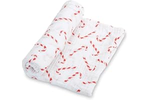 LollyBanks Baby Blanket, 100% Cotton Muslin Swaddle Blankets for Boys and Girls, Large 47 x 47 Inches Newborn Blanket, Soft and Breathable Baby Swaddle, Baby Essentials, Registry (Candy Cane Print)