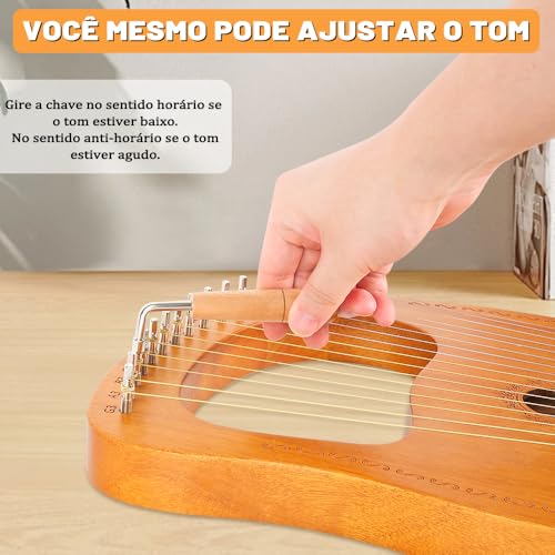 Harpa de Lira 16 Cordas com Chave de Afinação de Bolsa, Harpa de Lira de Madeira de Mogno, Mini Instrumento de Harpa