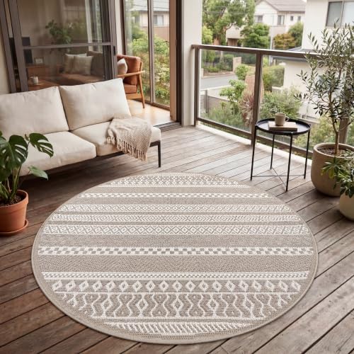 Paco Home Outdoor Teppich, Wetterfest, UV-beständig & Pflegeleicht, Flachgewebe Modern Boho-Style. Ideal für Terrasse Balkon Wohnzimmer & Küche, Gröss