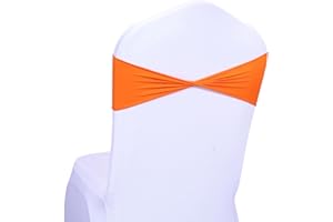 MDS-MEGADECORSUPPLY MDS Pack of 25 Spandex Chair Sashes Bows Elastic Stretch Dining Chair Bands Ties Without Slider Buckle Universal fits for Wedding Thanksgiving Halloween Christmas Party Home Decorations - Orange