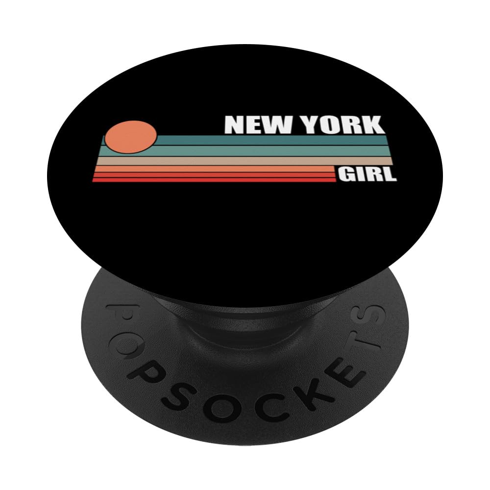 New York Vintage Sunset Retro Summer 80s USA State Girl PopSockets Swappable PopGrip
