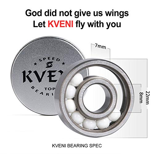 KVENI Premium Skateboard Bearings, 608-2rs Ceramic Ball Bearing - Pro Longboard Bearings for Quad Skate, Inline Rollerblades, Scooters, Spinners, ABEC, 8 Pack (Red)
