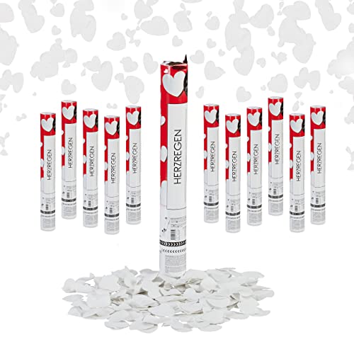 Relaxdays Party Popper, 12 Pack, Hearts Confetti, Birthday Party, Wedding, Celebration, H x D: approx. 40 x 5 cm, White