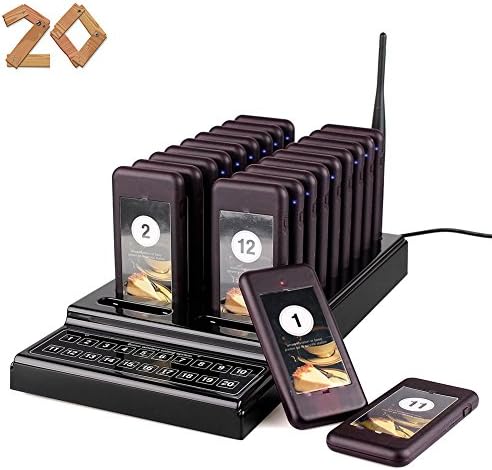 Wireless Calling System – VGROUND Guest Queue Restaurant Pager System with 20pcs Coaster Pager and 1pc Call Button Keypad for Restaurant, Café Shop, Clinic, Bank, 4S Store and Food Court