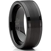 Metal Masters Co. Mens Tungsten Ring Black Wedding Band Brushed Comfort-fit 8MM 7-15