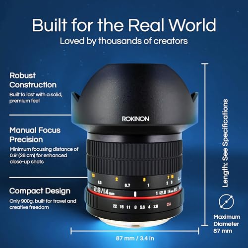 Rokinon 14mm f/2.8 IF ED UMC Ultra Wide Angle Fixed Lens w/ Built-in AE Chip for Nikon