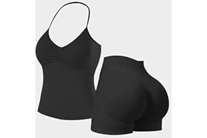 Workout Sets for Women 2 Piece Seamless Halter Crop Top Tank Hidden Scrunch Shorts Yoga Outfits Gym Tracksuit