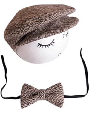 Newborn Baby Photography Outfits Handmade Crochet Peaked Cap Set(Coffee)