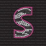 Zebra Letter S Iron On Rhinestone Crystals and Pink Rhinestud T-Shirt Transfer by Jubilee Rhinestones