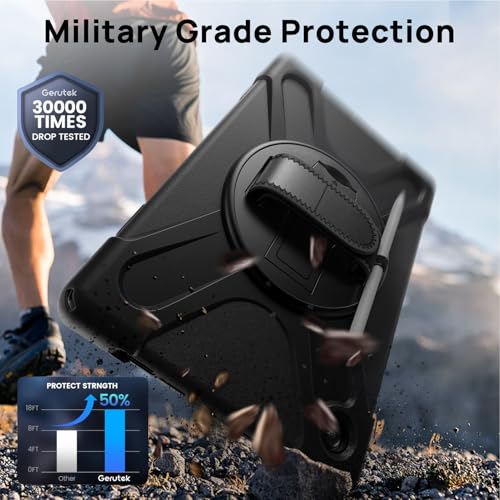 Gerutek Anti-Drop Case for Samsung Galaxy Tab A11 Plus 11" 2025, (SM-X230/X235/X236B), Rugged Case with Rotating Stand, Hand/Shoulder Strap, Pen, Galaxy Tab A11+ Plus Case, Black