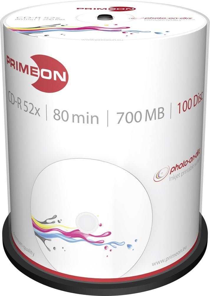 Primeon 2761106 CD-R Blank Discs 80 Min 700 MB 52 x Cakebox, 100 Discs