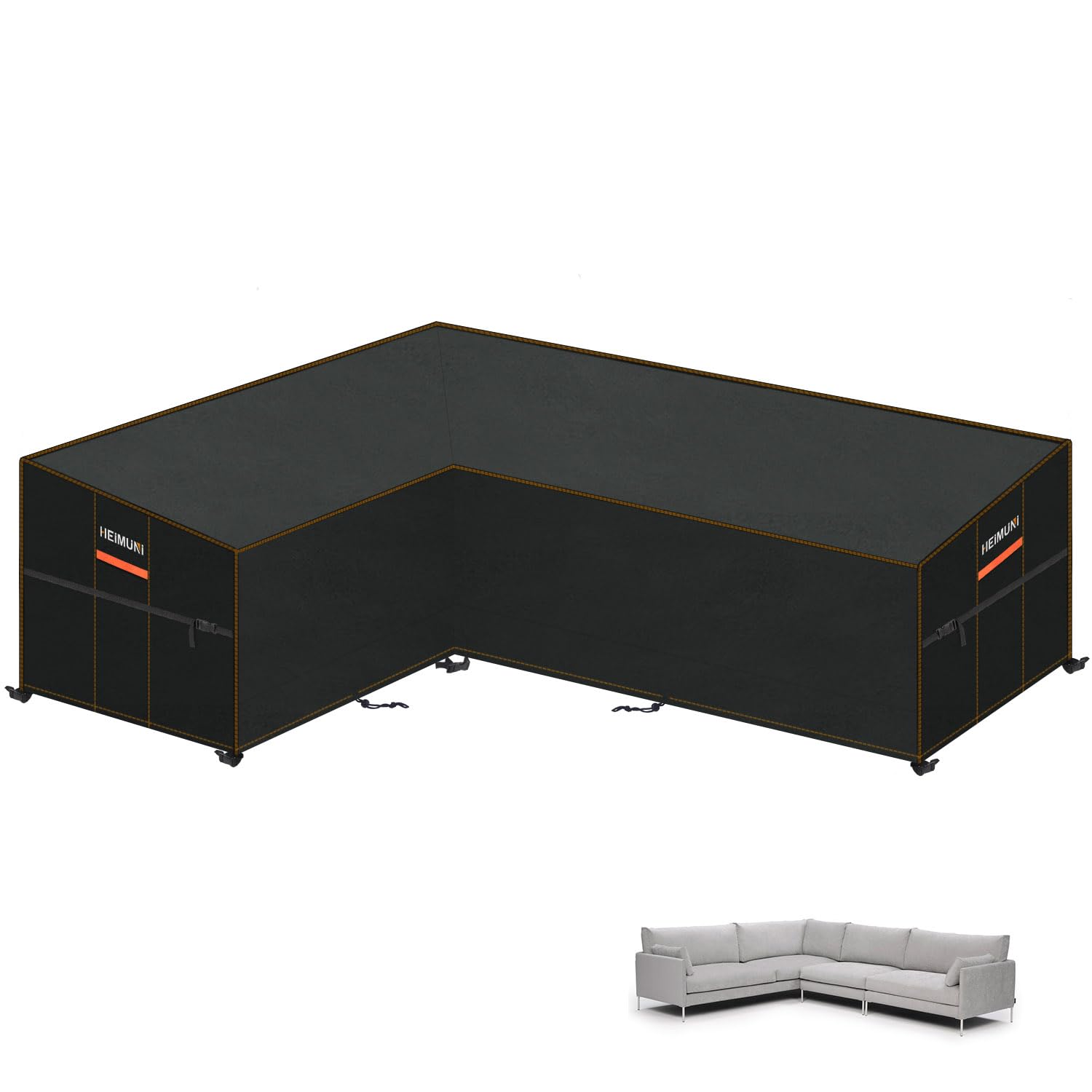 HEIMUNI L-Shaped Garden Furniture Covers Outdoor Corner Sofa Covers Waterproof Heavy Duty 420D Oxford Corner Garden Furniture Cover L Shape Garden Sofa Cover Windproof 222x286x90x80/65cm