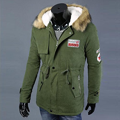 Men Coat With Fur Hood Cardigan Sweater Hooded Coat Jacket Sweatshirt Outwear By Orangeskycn (Army Green, L)