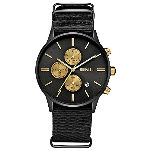 Baogela mens black gold stainless steel chronograph cal…