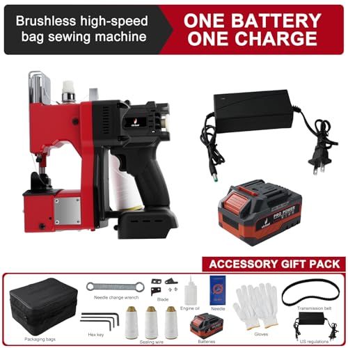 Jadeshay - Máquina de Coser Bolsas, Máquina Portátil Inalámbrica Cierre Bolsas Embalaje, Corte Automático de Hilo Arena Sacos Telas No Tejidas Bolsa Sellado Empacadora Eléctrica con Hilo Accesorios