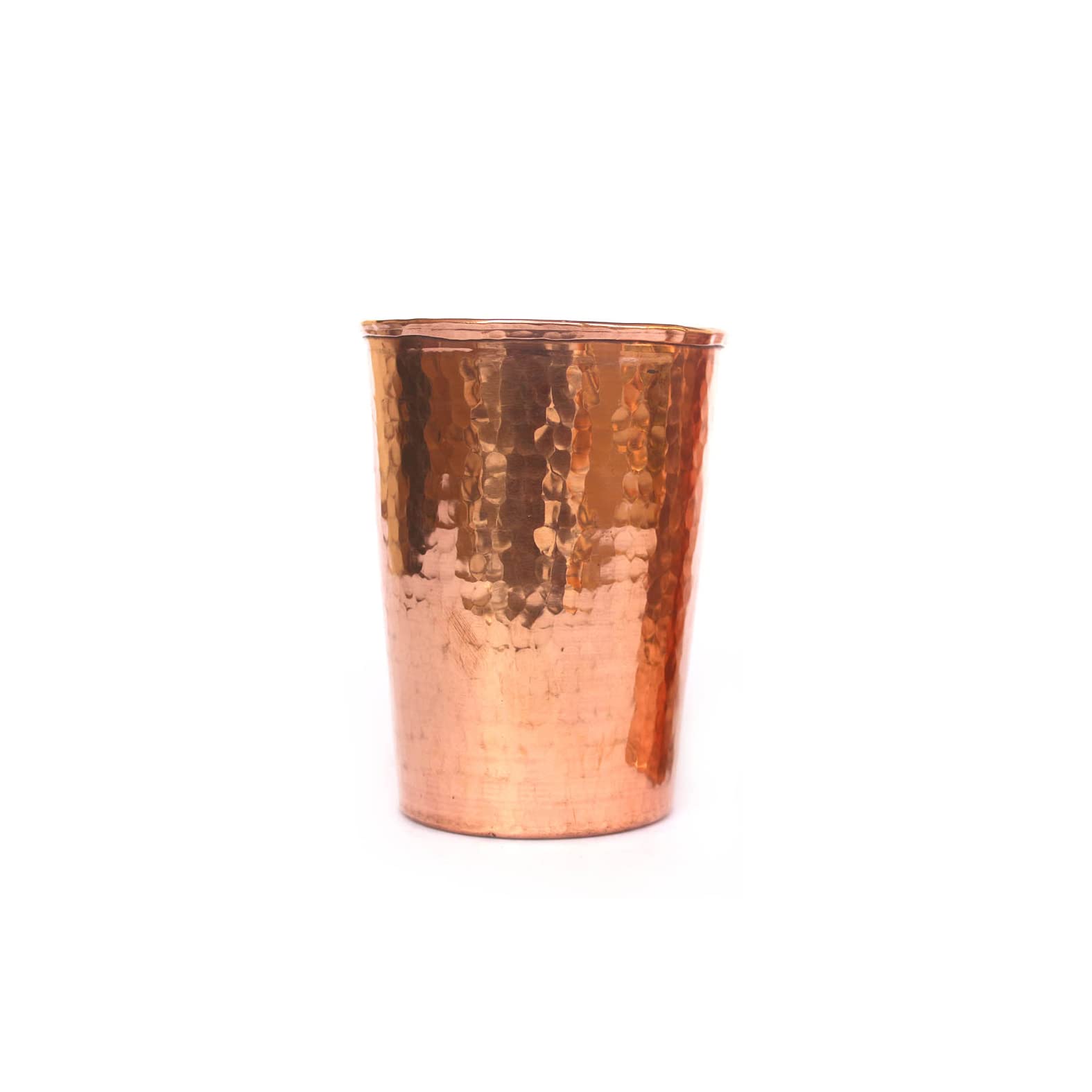 De Kulture Handmade Pure Solid Copper Water Glass Cup Tumbler Set Ideal Drinkware for Milk Water Ice Coffee Ice Tea Lassi, 3X 4.2 (DH) Inches, Set of 2, 350 ml