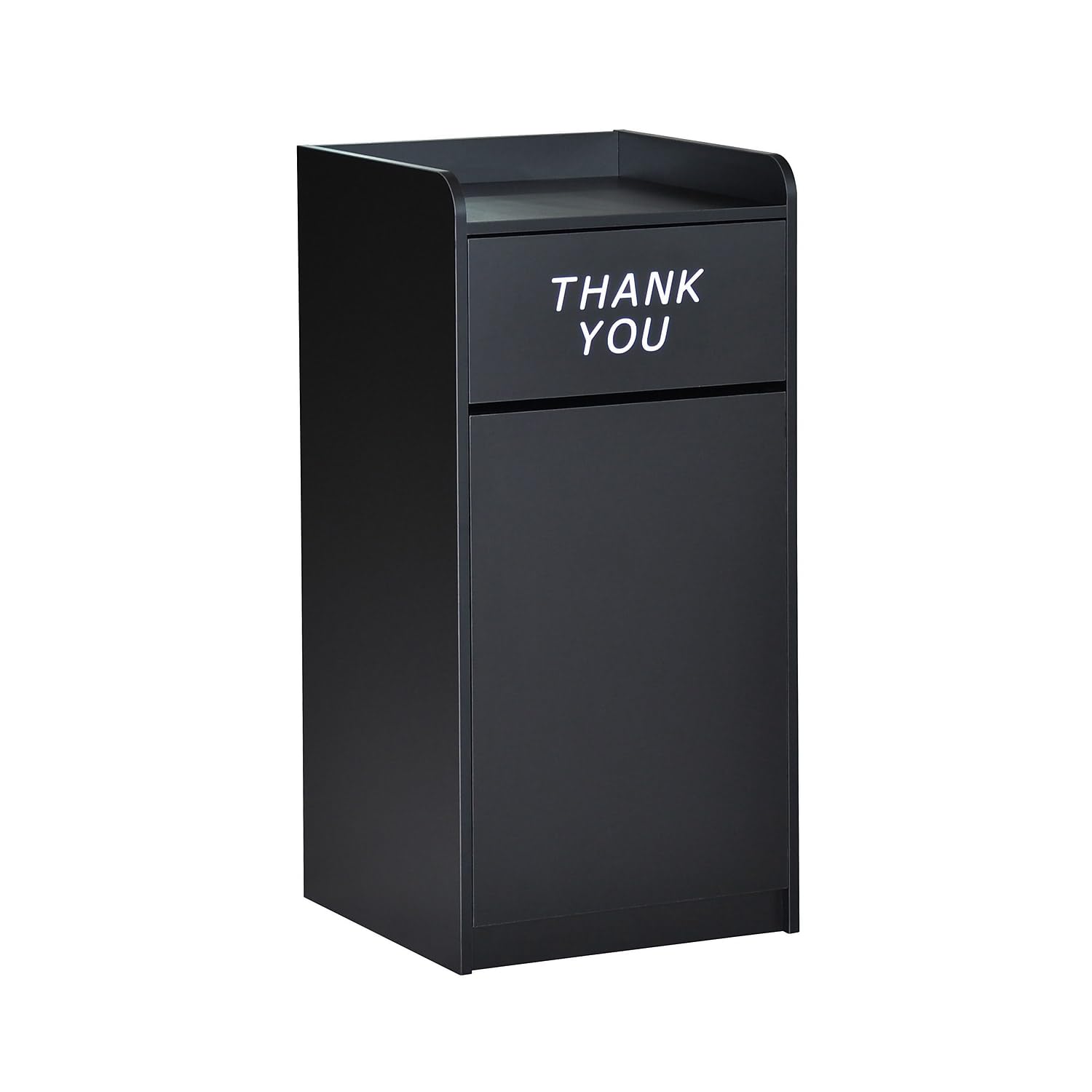 Photo 1 of *missing hardware*Flash Furniture Sony Laminate Wood Commercial-Grade Trash Receptacle with Tray Top, Wooden Restaurant Trash Can Cabinet and Garbage Receptacle, Black
