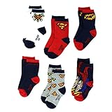 Superman Toddler 6 pk Crew Socks (3T/4T, Superman Whap!)