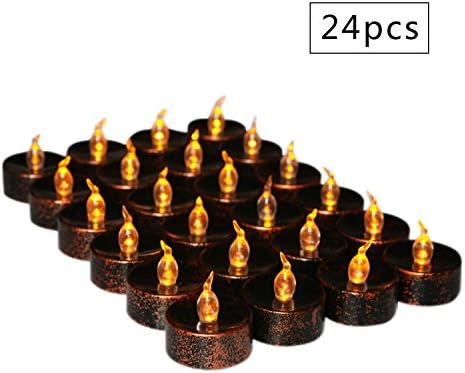 CHAQLIN Warm Yellow Amber Black LED Tea Light Votive Lights Black Flameless Candles for Christmas Halloween Dinner 24pcs