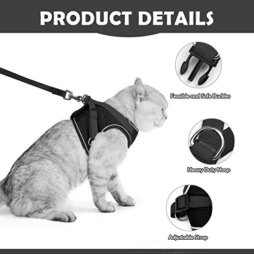 Kamots Beauty Escape Proof Cat Dog Harness and Leash Adjustable Soft Mesh Pet Vest with Reflective Strap for Puppy Kitten Small Pet Walking -(Black,M)