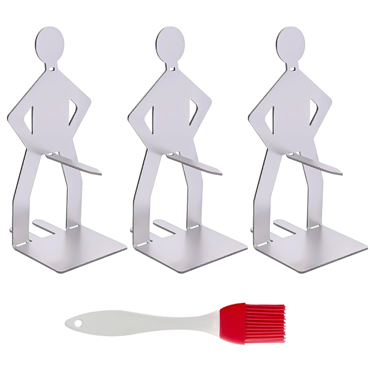 WUFGWBD 3-Piece Stainless Steel Barbecue Sausage Rack & 1-Piece Silicone Oil Brush, Silver, Grilling Accessories
